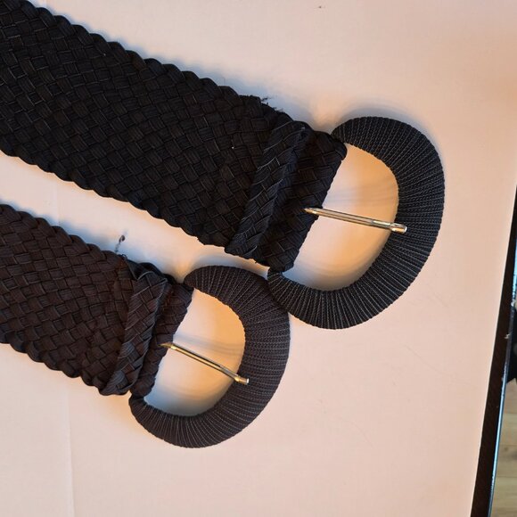 Womens Braided Belt, Wide Buckle Elastic Stretch - Picture 2 of 3